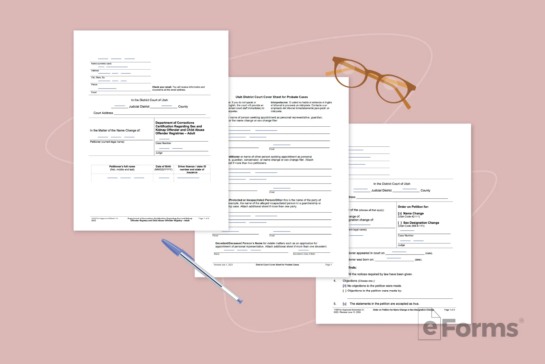 Flat lay of three name change forms.