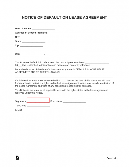 wisconsin notice of lease default letter template