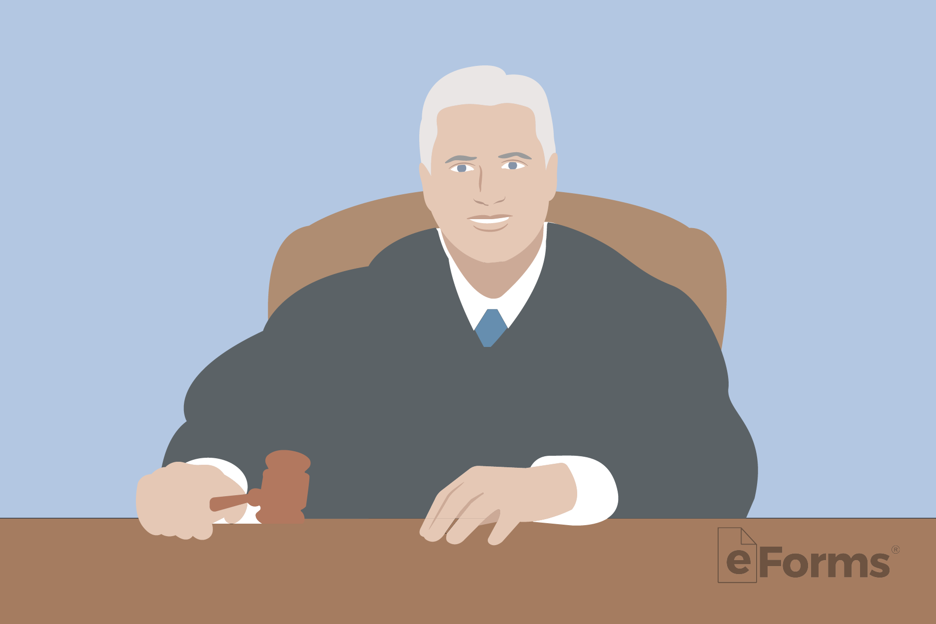 Male judge seated with gavel.