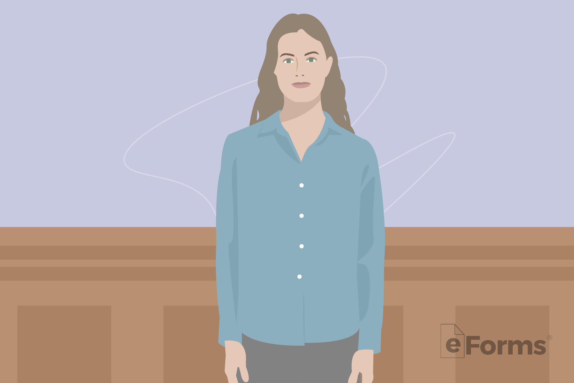 Young woman in courtroom.