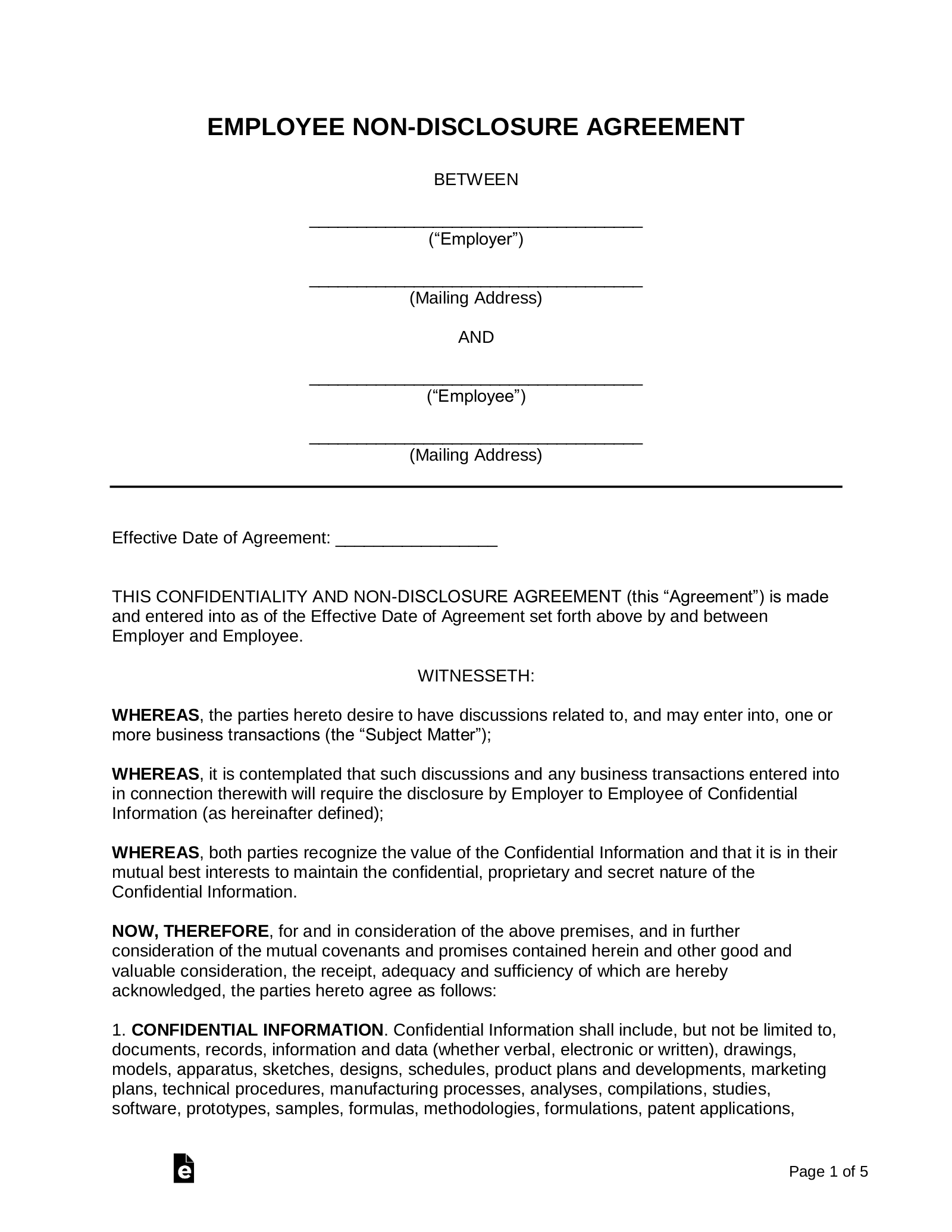 Employee Nda Agreement Template