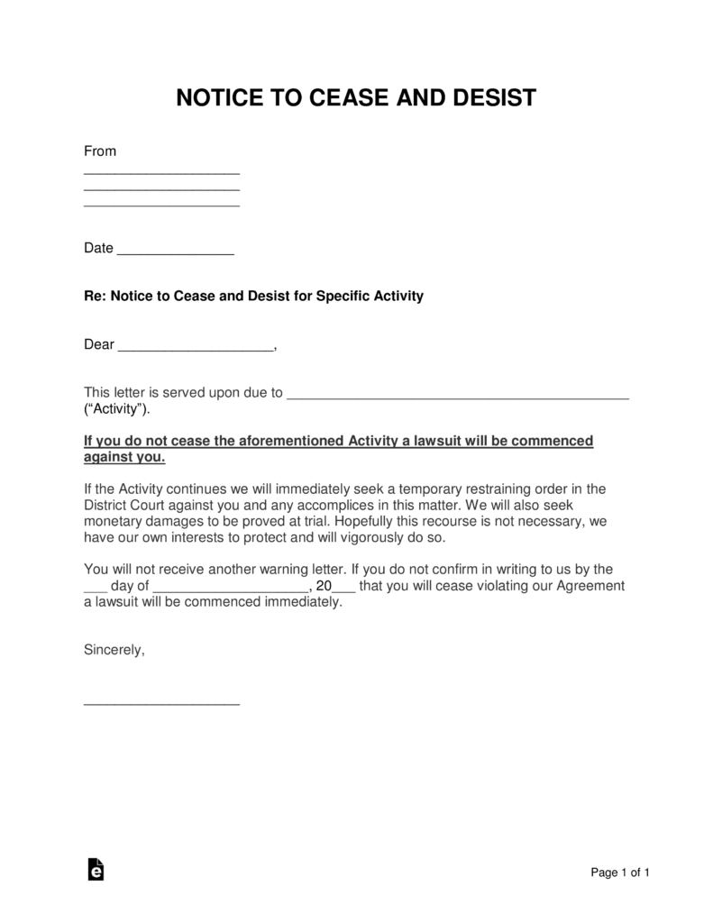 Free Cease And Desist Letter Templates With Sample Word Pdf