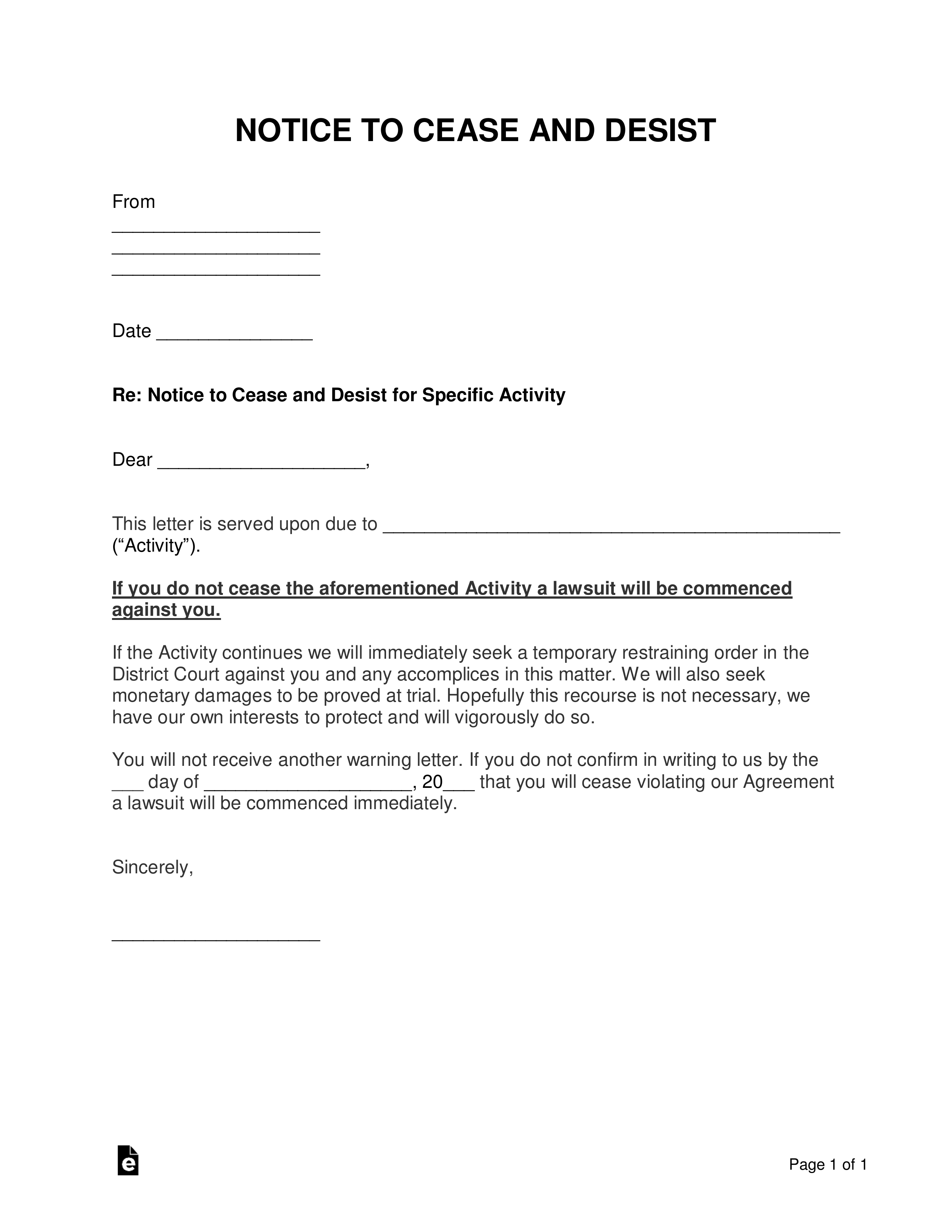 Free Cease and Desist Letter Templates (9) PDF Word eForms