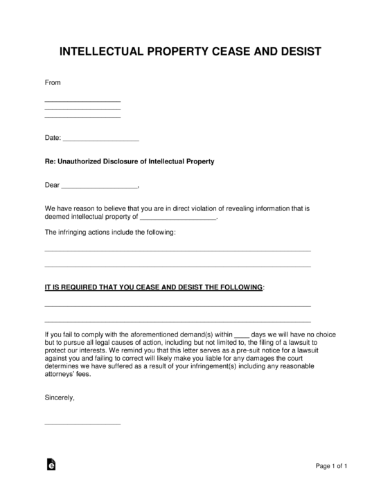 Free Intellectual Property Cease And Desist Letter Template Pdf