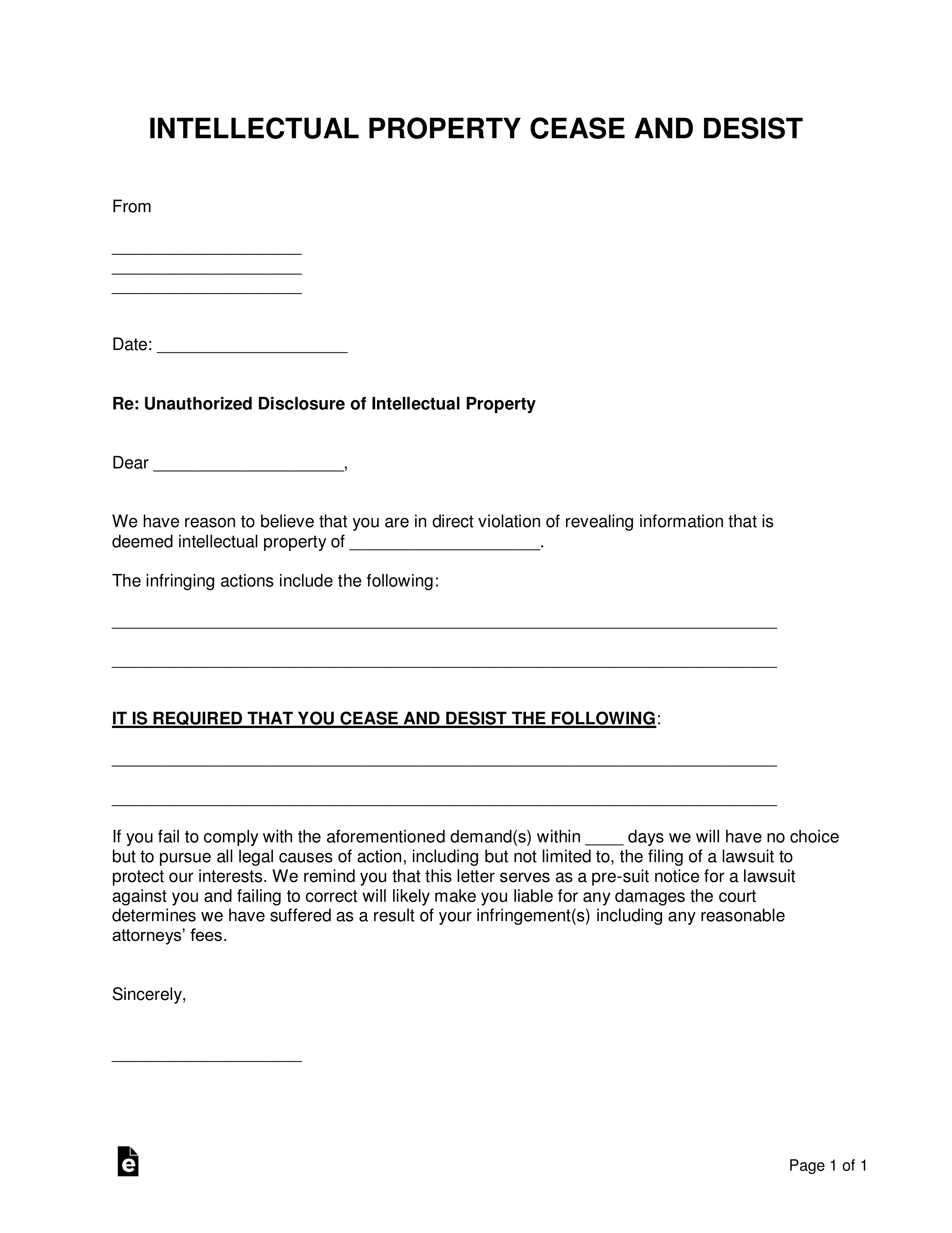 cease and desist letter texas template