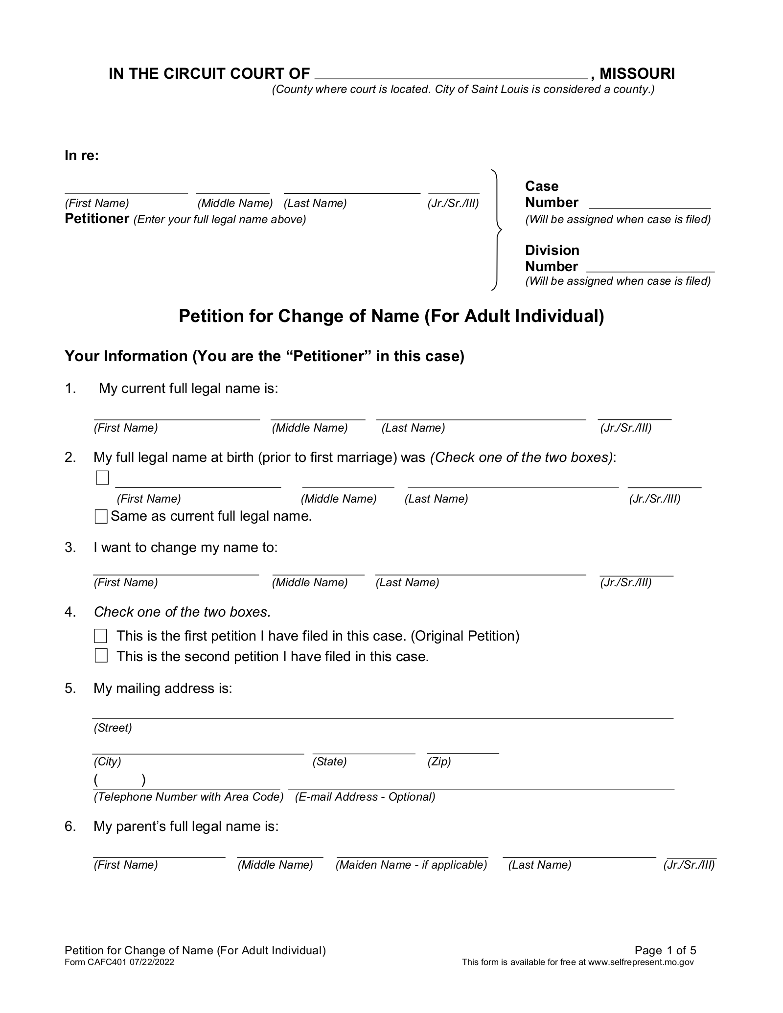 Free Missouri Name Change Forms PDF EForms