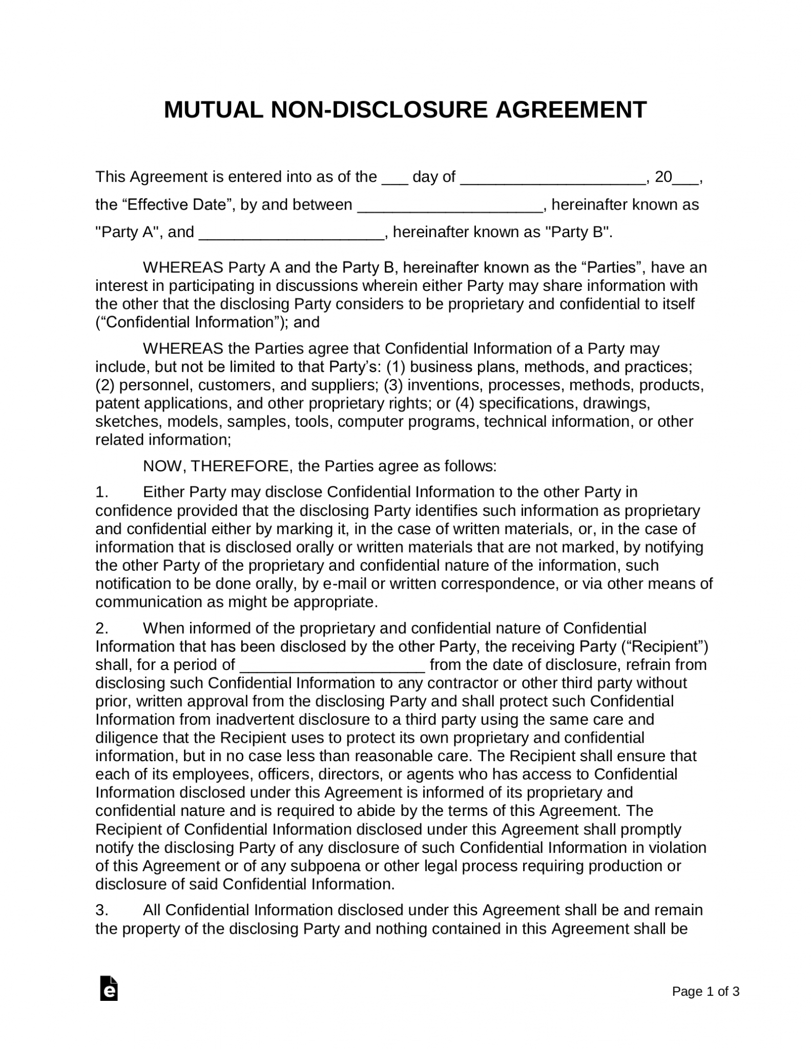 Free Mutual Non-Disclosure Agreement (NDA) Template - PDF | Word – eForms