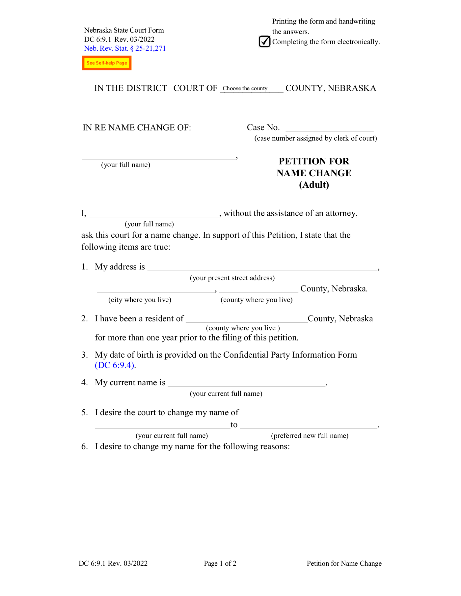 Free Nebraska Name Change Forms PDF eForms