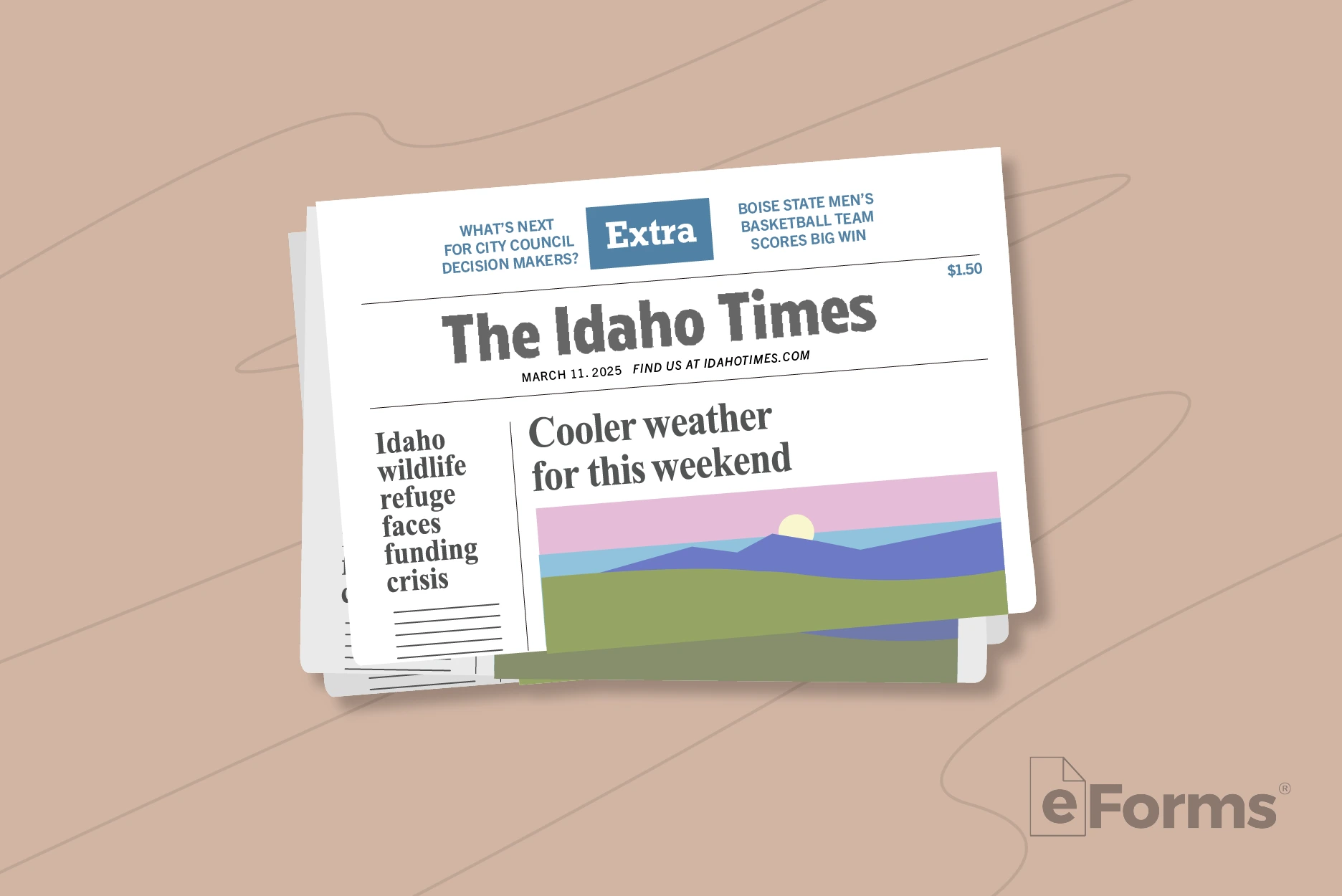 Idaho newspaper with sections on table.