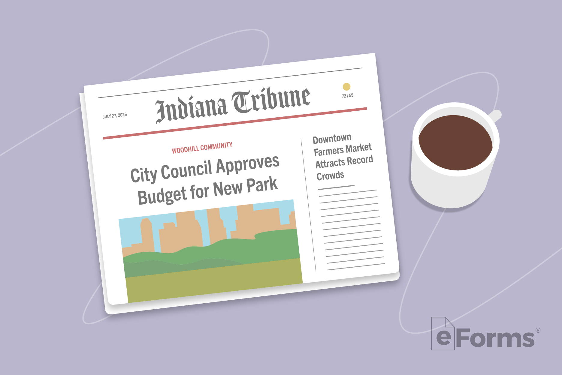 Indiana newspaper with coffee mug.
