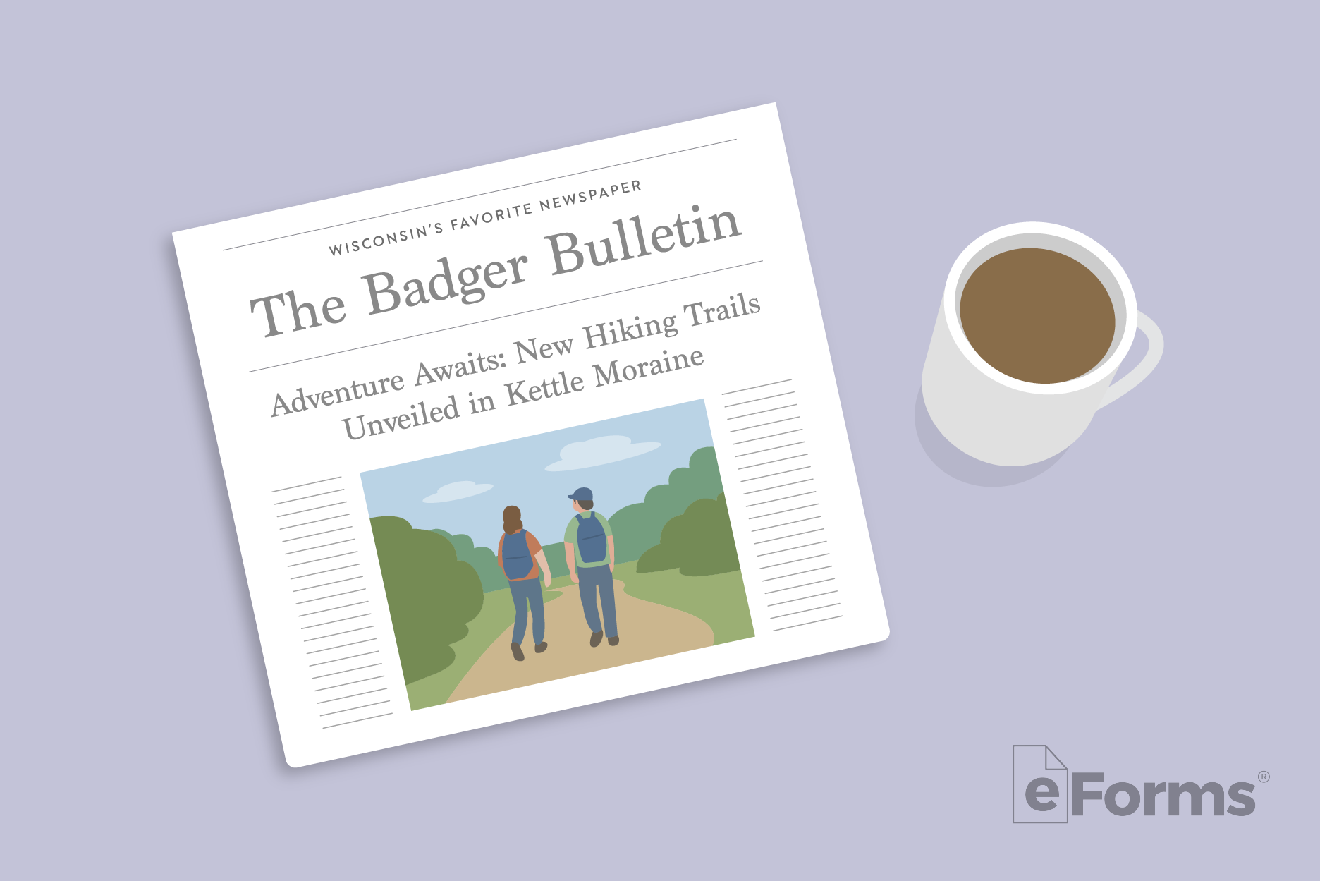 Wisconsin newspaper and coffee mug.
