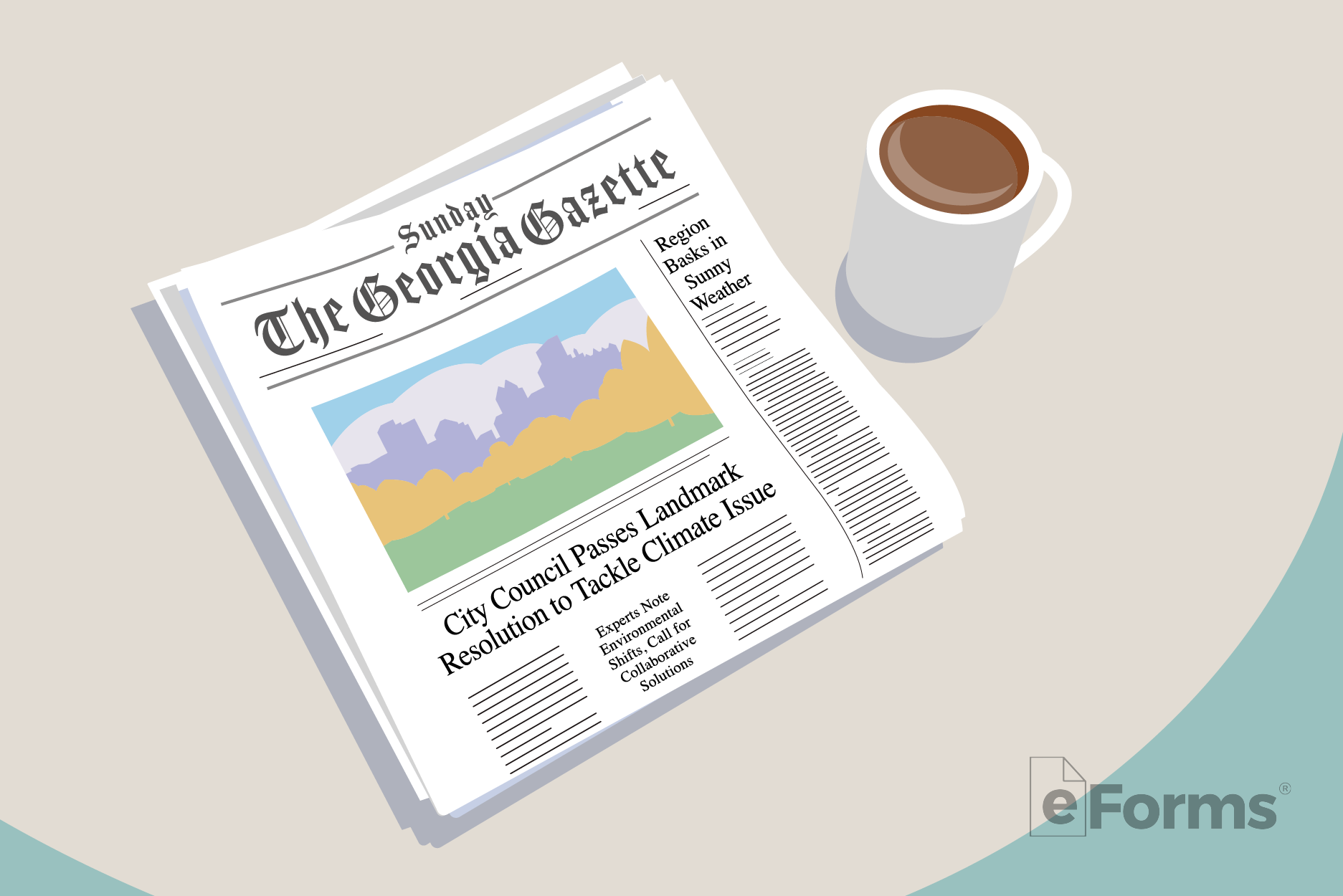 Georgia newspaper with cup of coffee.