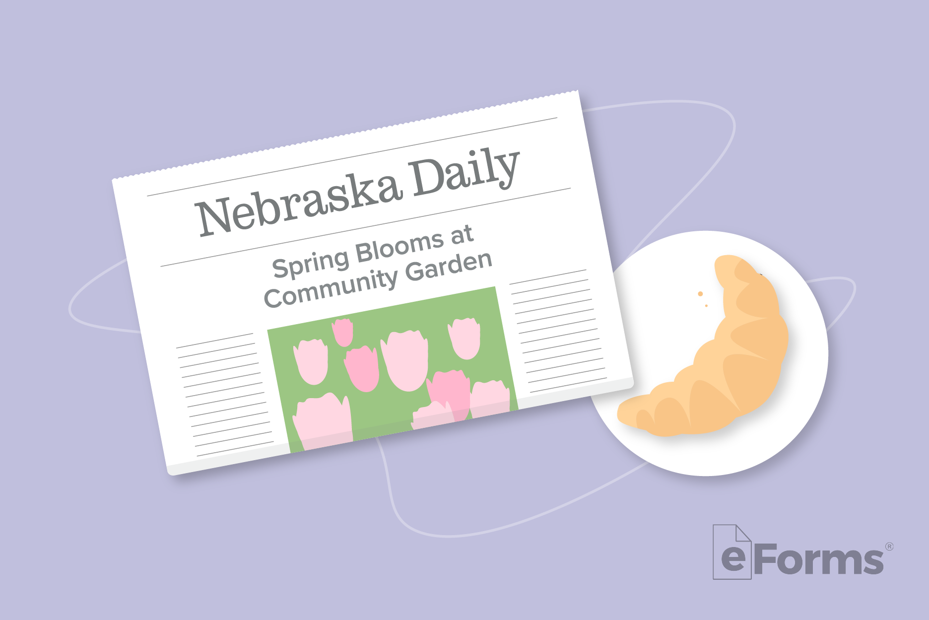 Nebraska newspaper next to plate with croissant.