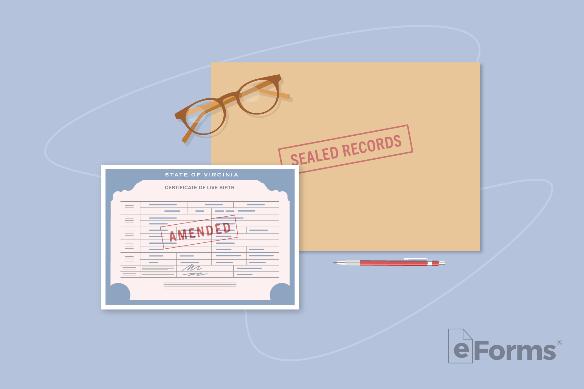 Amended birth certificate and sealed records envelope.