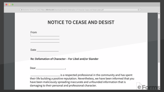 Free Defamation Slander Libel Cease And Desist Letter Word Pdf Eforms