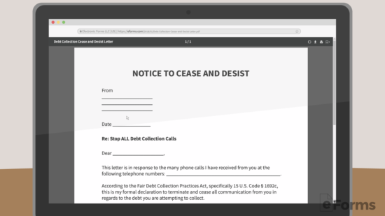 MacBook screen showing Notice to Cease and Desist form