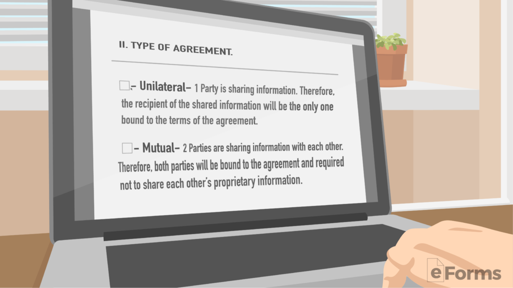 laptop screen showing unilateral or mutual non-disclosure agreement