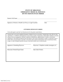 Arkansas Do Not Resuscitate (DNR) Order Form