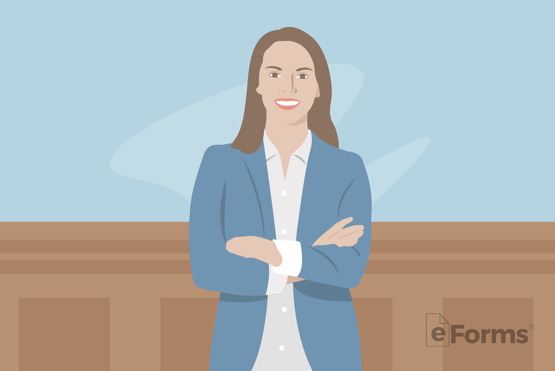 Well dressed woman standing in court room.