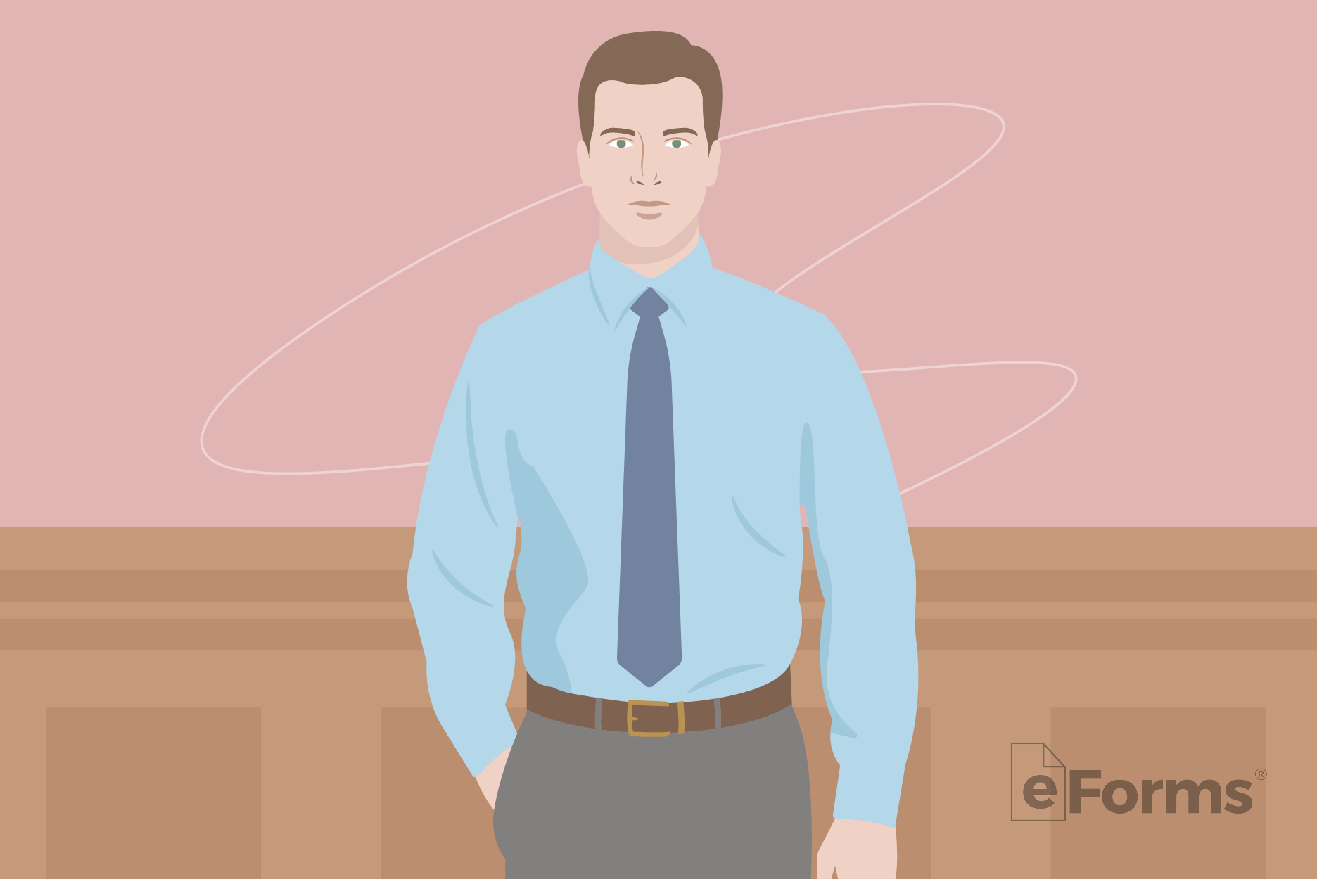 Man dressed with shirt and tie in courtroom.