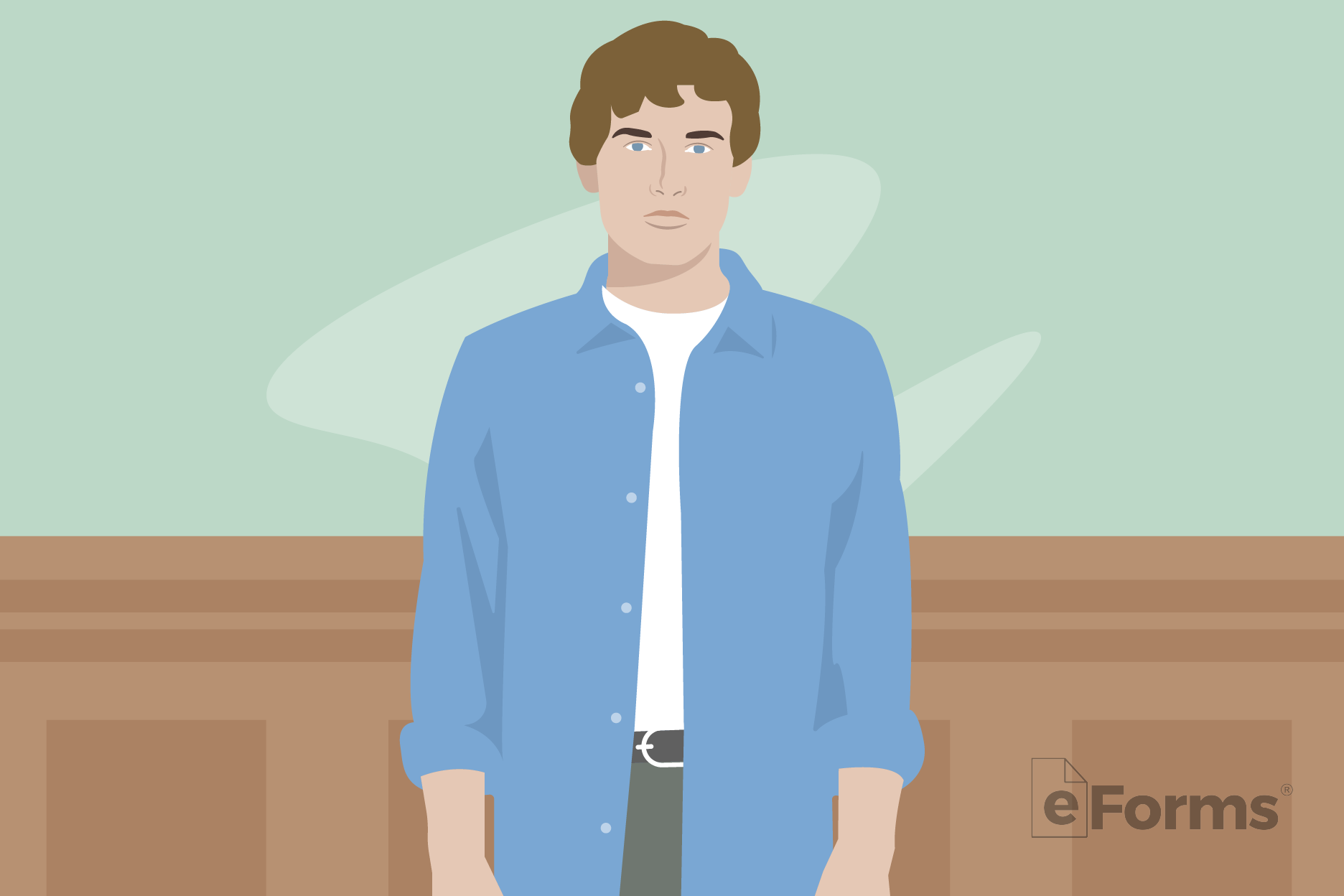 Young man appearing at hearing in court.
