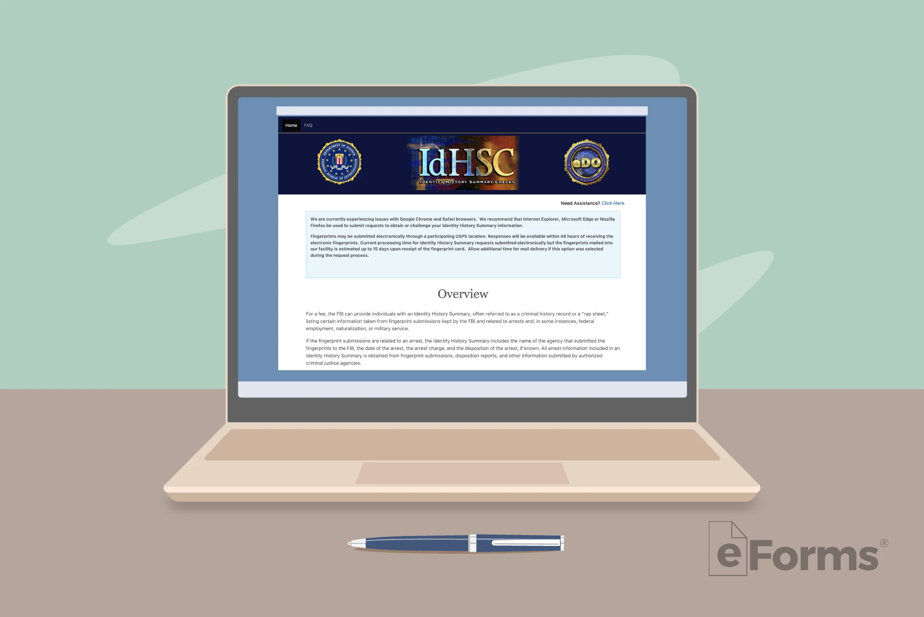 Laptop with National Criminal Background Check website.
