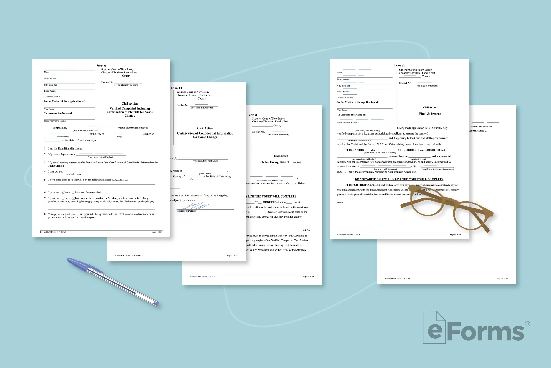 Flat lay of required documents. 