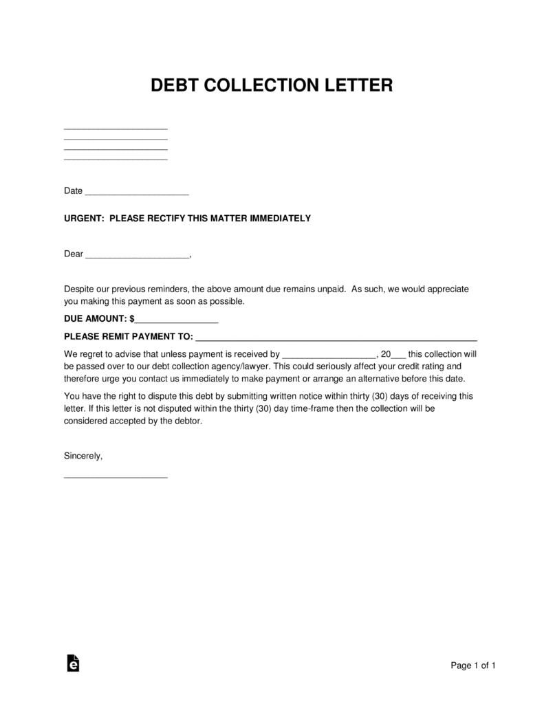 collection debt letter template PDF  Word  Debt  Free  Template Letter Collections