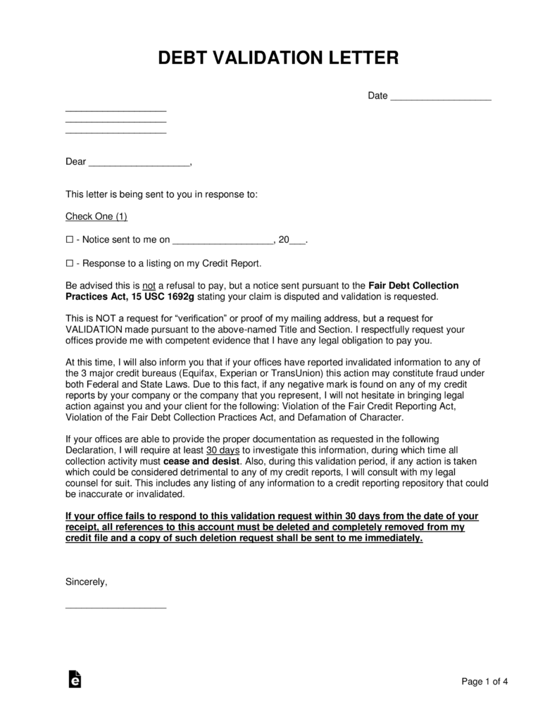 Free Debt Validation Letter Template (Fair Debt Collection 