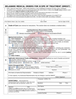 Delaware Do Not Resuscitate (DNR) Order Form