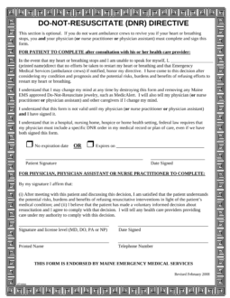 Maine Do Not Resuscitate (DNR) Order Form