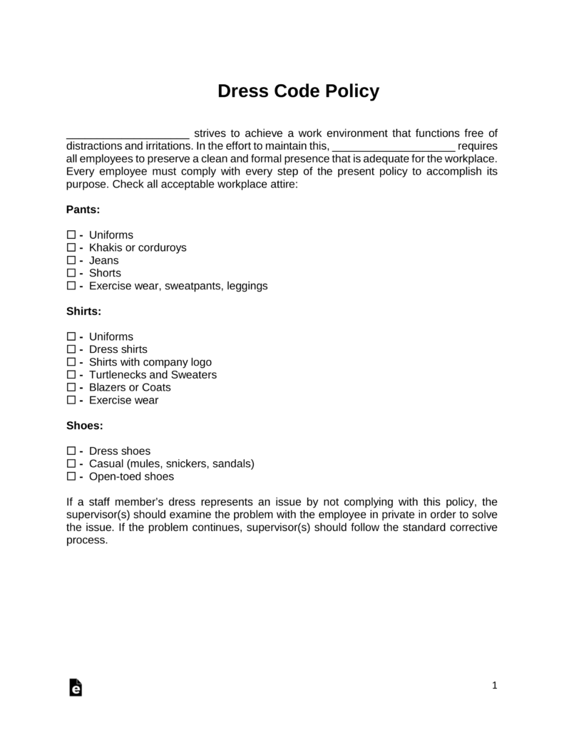 Free Employee Dress Code Policy PDF Word eForms