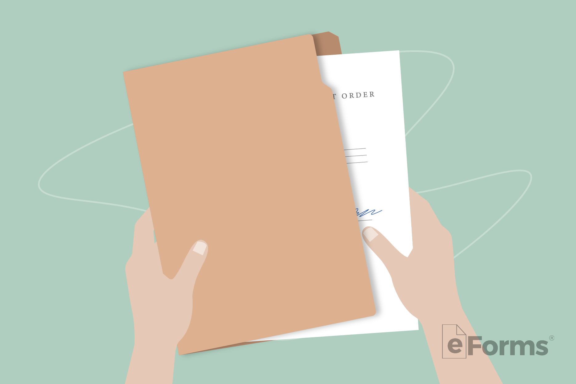 Hands holding file folder with court order.
