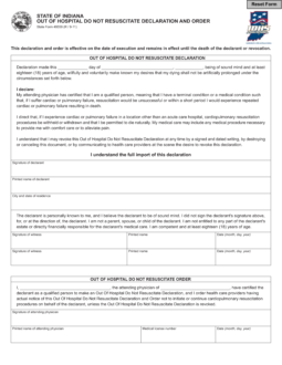 Indiana Do Not Resuscitate (DNR) Order Form