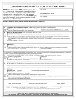 Louisiana Do Not Resuscitate (DNR) Order Form