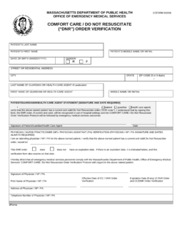 Massachusetts Do Not Resuscitate (DNR) Order Form
