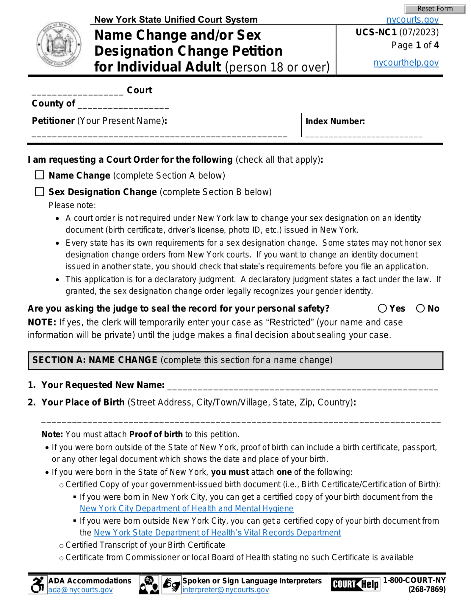 Free New York Name Change Forms PDF eForms