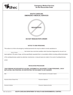 South Carolina Do Not Resuscitate (DNR) Order Form