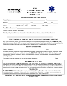 South Dakota Do Not Resuscitate (DNR) Order Form