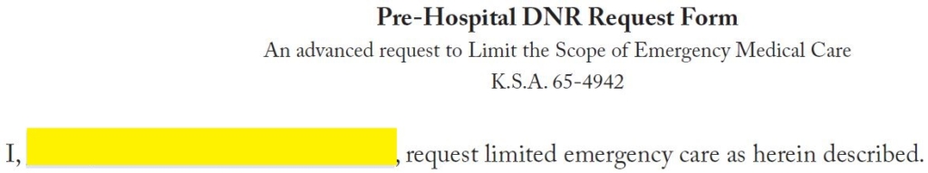 Free Kansas Do Not Resuscitate DNR Order Form PDF EForms Free 
