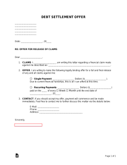 Free Debt Settlement Offer Letter Sample Template PDF Word eForms