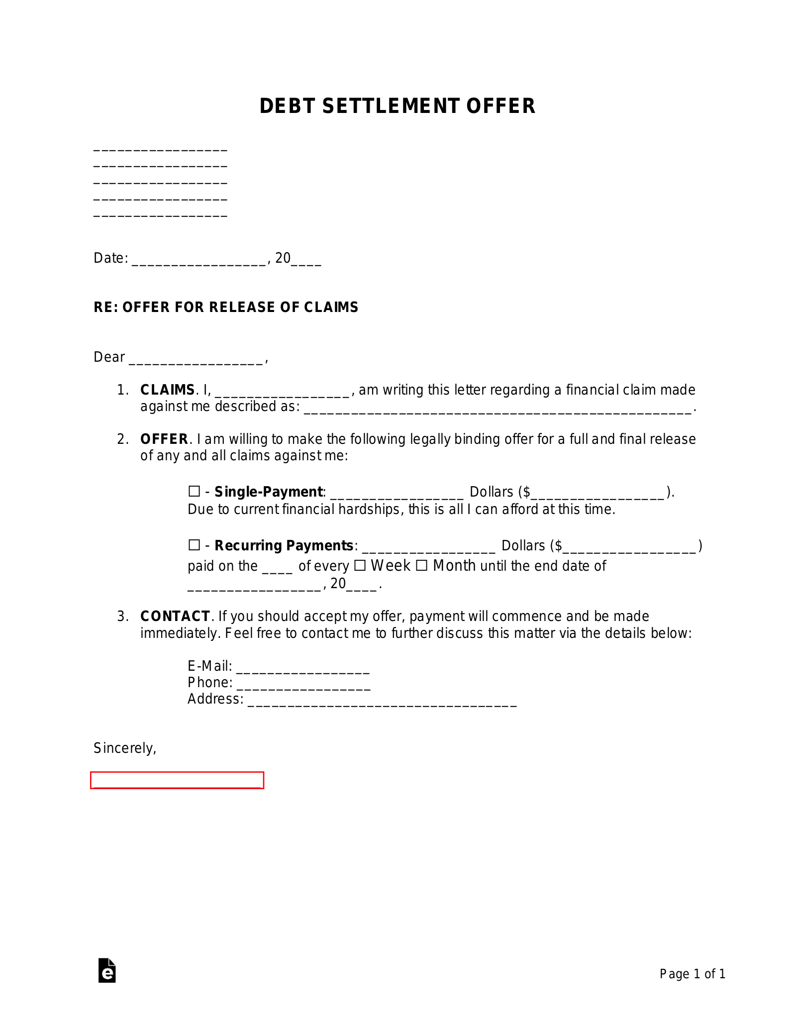 Free Debt Settlement Agreement PDF Word EForms