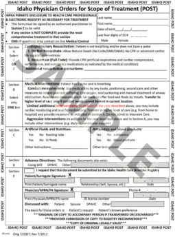 Idaho Do Not Resuscitate (DNR) Order Form