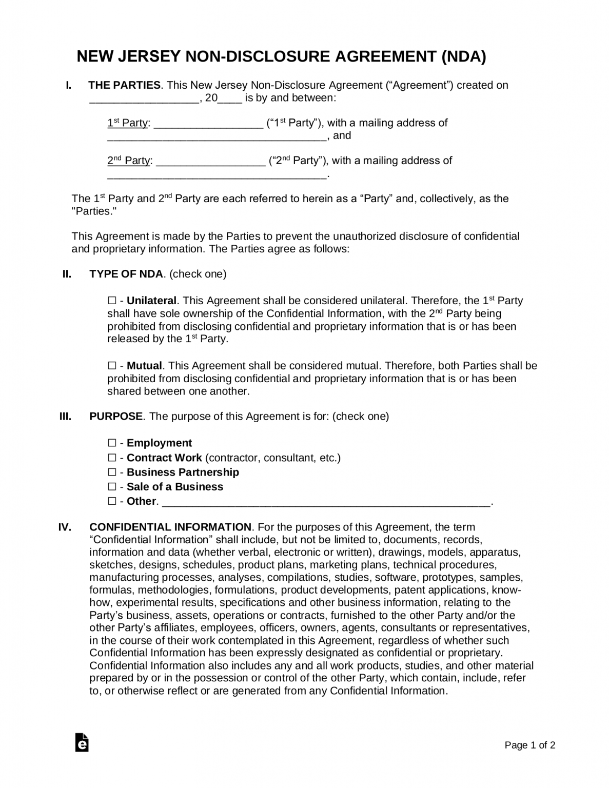 Free New Jersey Non-Disclosure Agreement (NDA) Template - PDF | Word ...