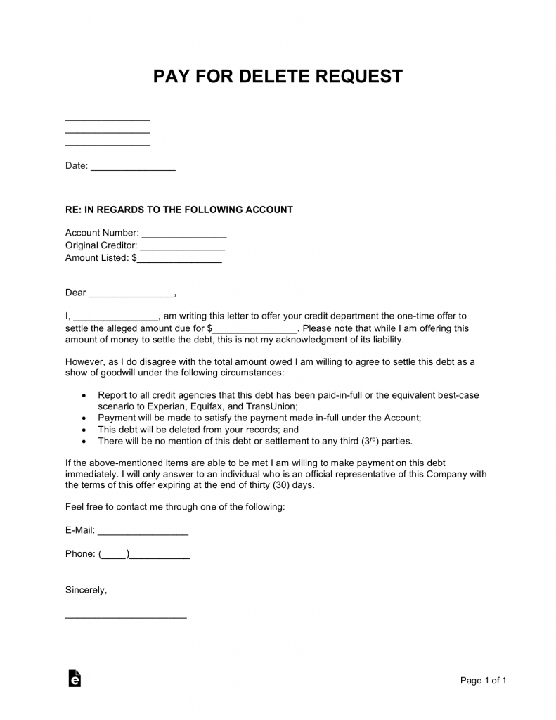 Payment For Deletion Letter Template