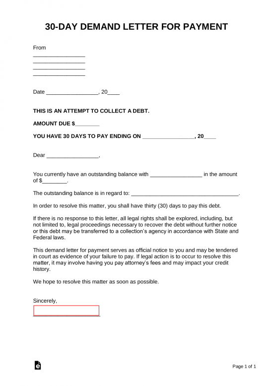 Free 30 Day Demand Letter For Payment PDF Word EForms