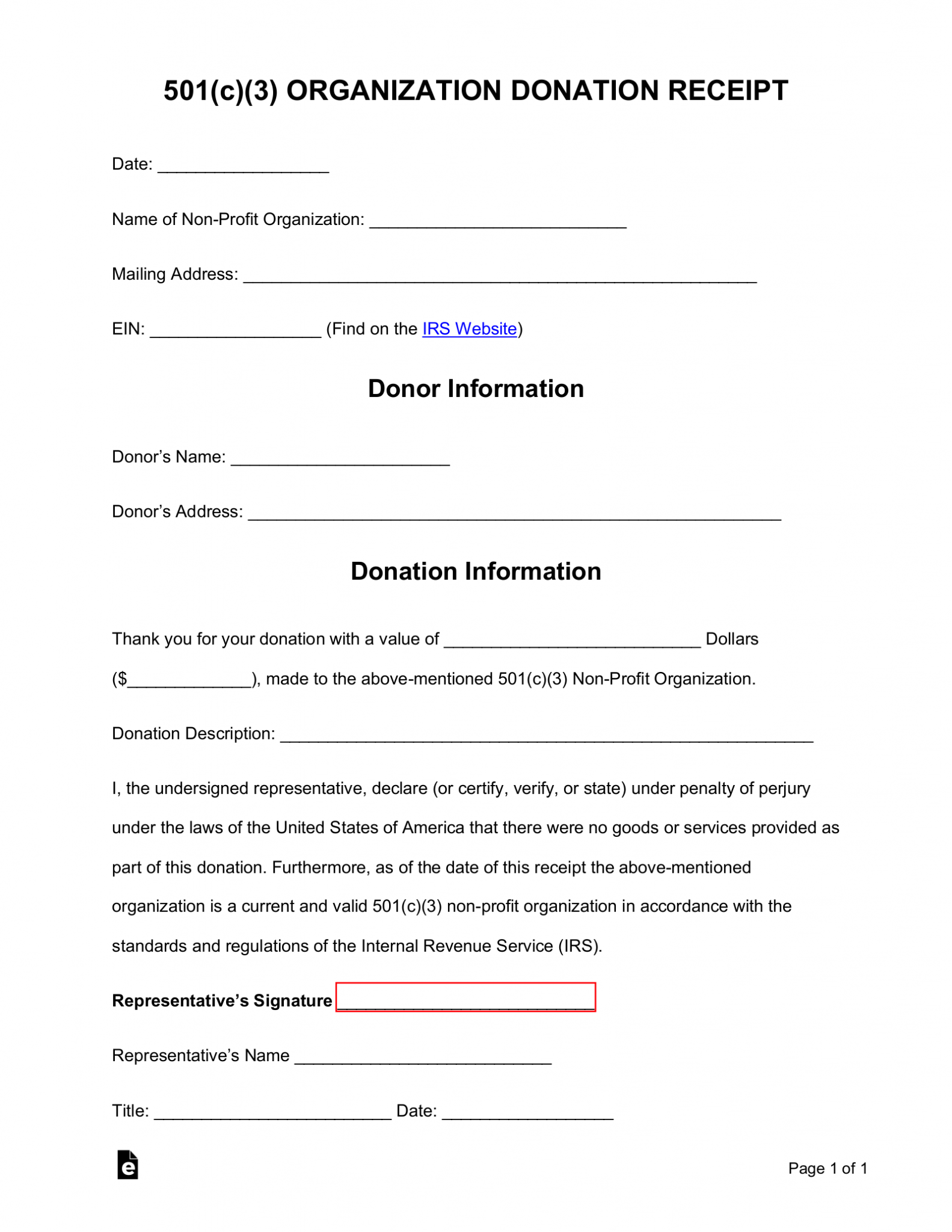 Free Donation Receipt Template | 501(c)(3) - PDF | Word – eForms