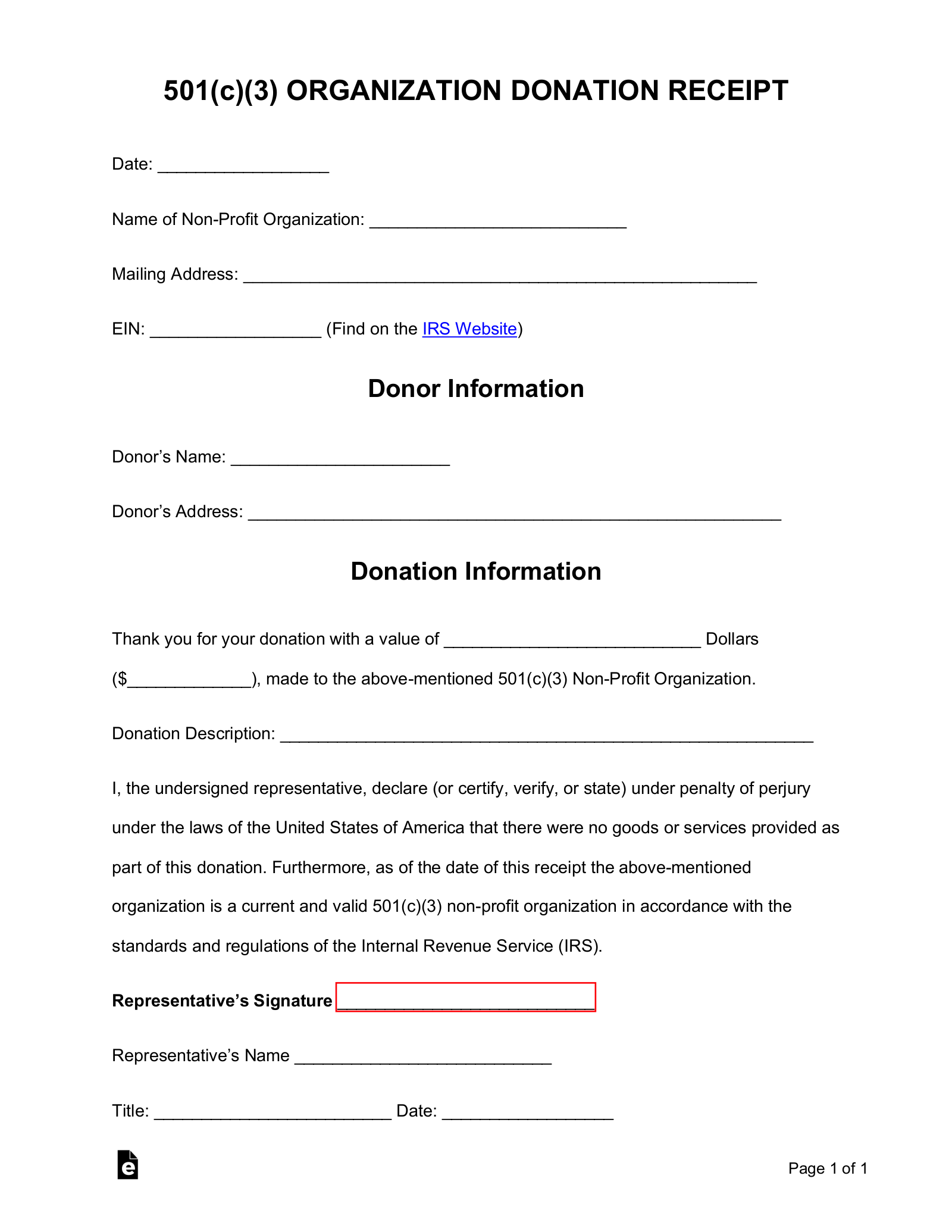 501(c)(3) Donation Receipt Template | Sample