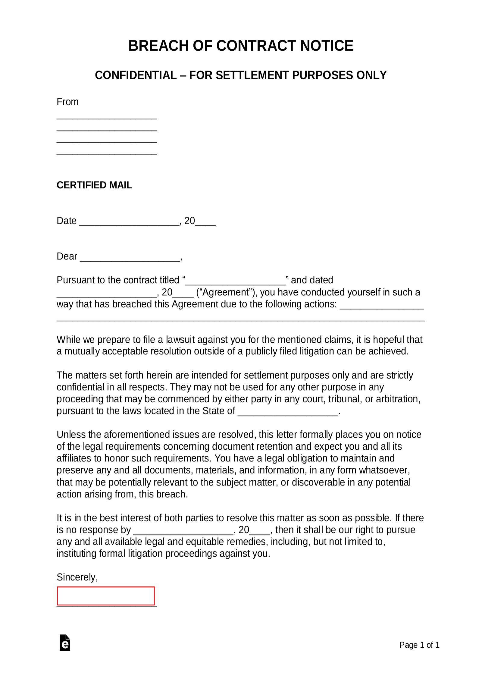 Free Breach of Contract Demand Letter - PDF | Word – eForms