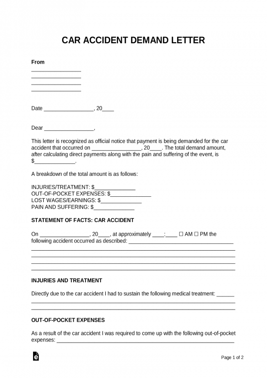 Free Car Accident Demand Letter Template - PDF | Word – eForms